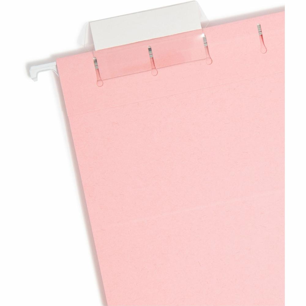 Smead Colored 1/5 Tab Cut Letter Recycled Hanging Folder - 8 1/2" x 11" - Top Tab Location - Assorted Position Tab Position - Vinyl - Pink - 10% Recycled - 25 / Box. Picture 5