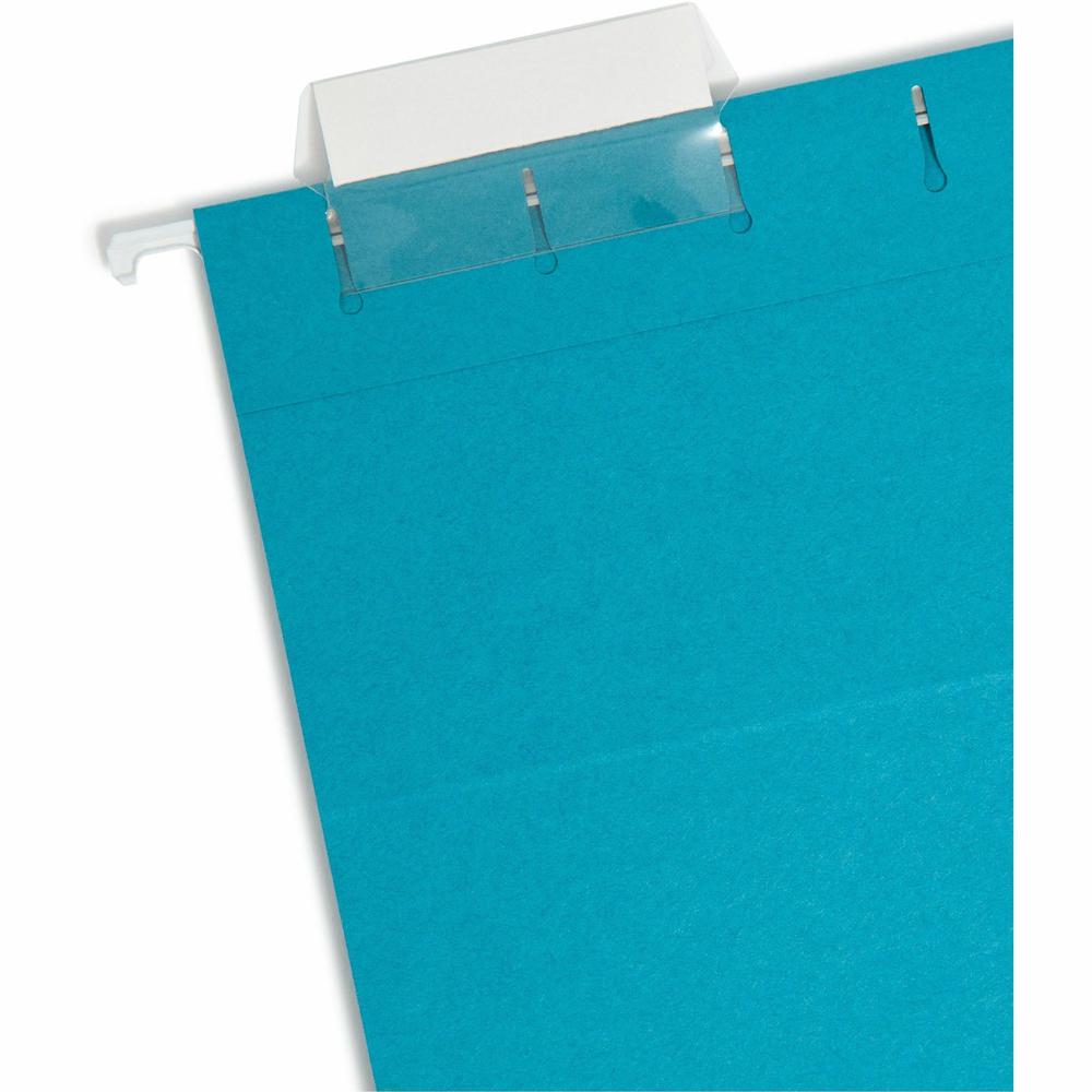 Smead Colored 1/5 Tab Cut Letter Recycled Hanging Folder - 8 1/2" x 11" - Top Tab Location - Assorted Position Tab Position - Vinyl - Teal - 10% Recycled - 25 / Box. Picture 5