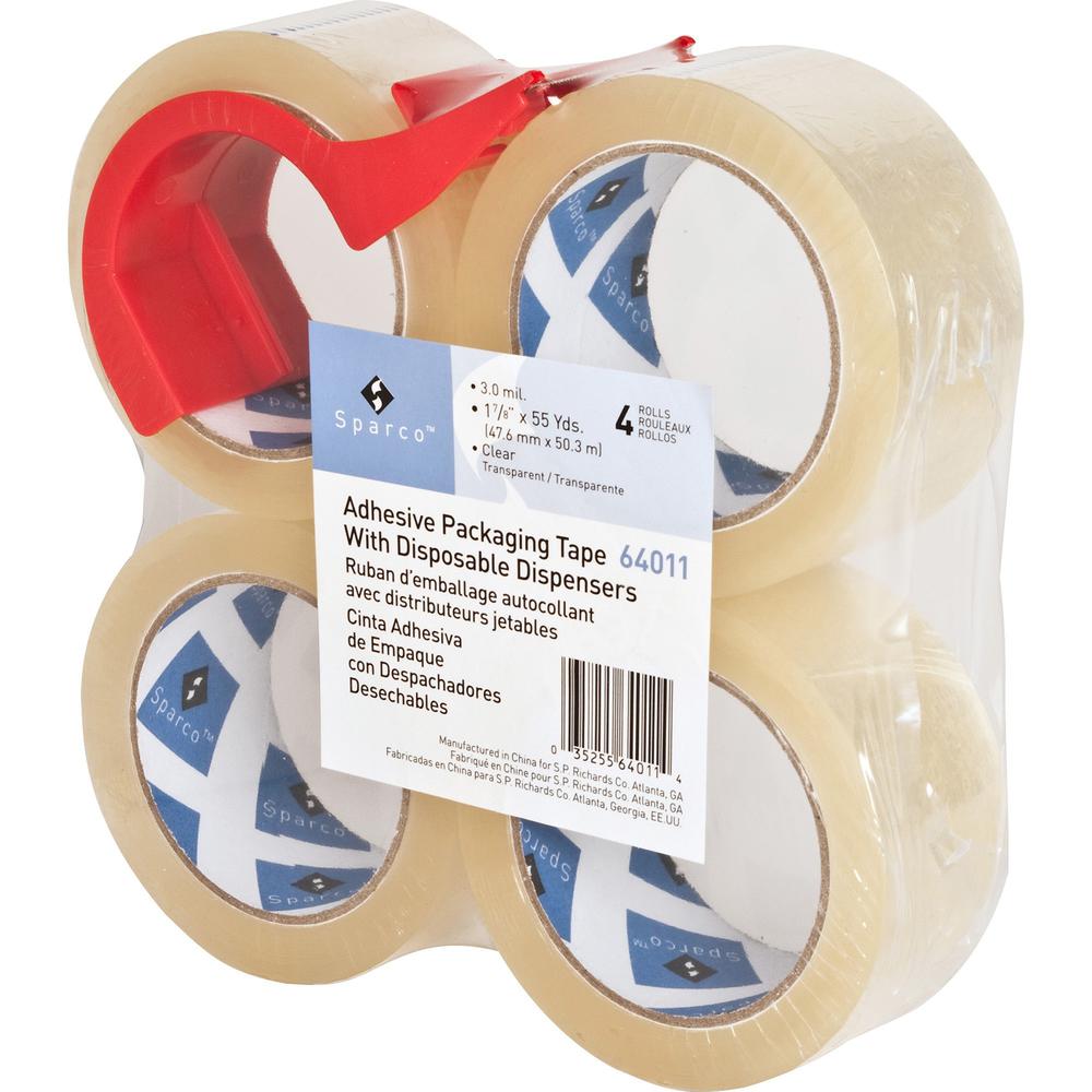 Sparco Heavy-duty Packaging Tape with Dispenser - 55 yd Length x 2" Width - 3" Core - 3 mil - Acrylic Backing - Dispenser Included - Tear Resistant, Split Resistant, Breakage Resistance - For Packing . Picture 4
