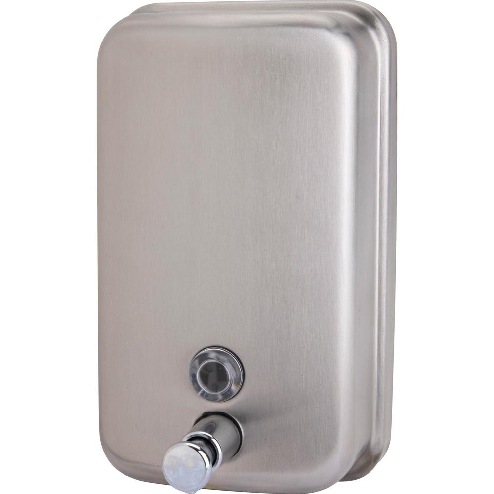 Genuine Joe Liquid/Lotion Soap Dispenser - Manual - 31.50 fl oz Capacity - Corrosion Resistant, Wall Mountable, Rust Proof - Stainless Steel - 1Each. Picture 5