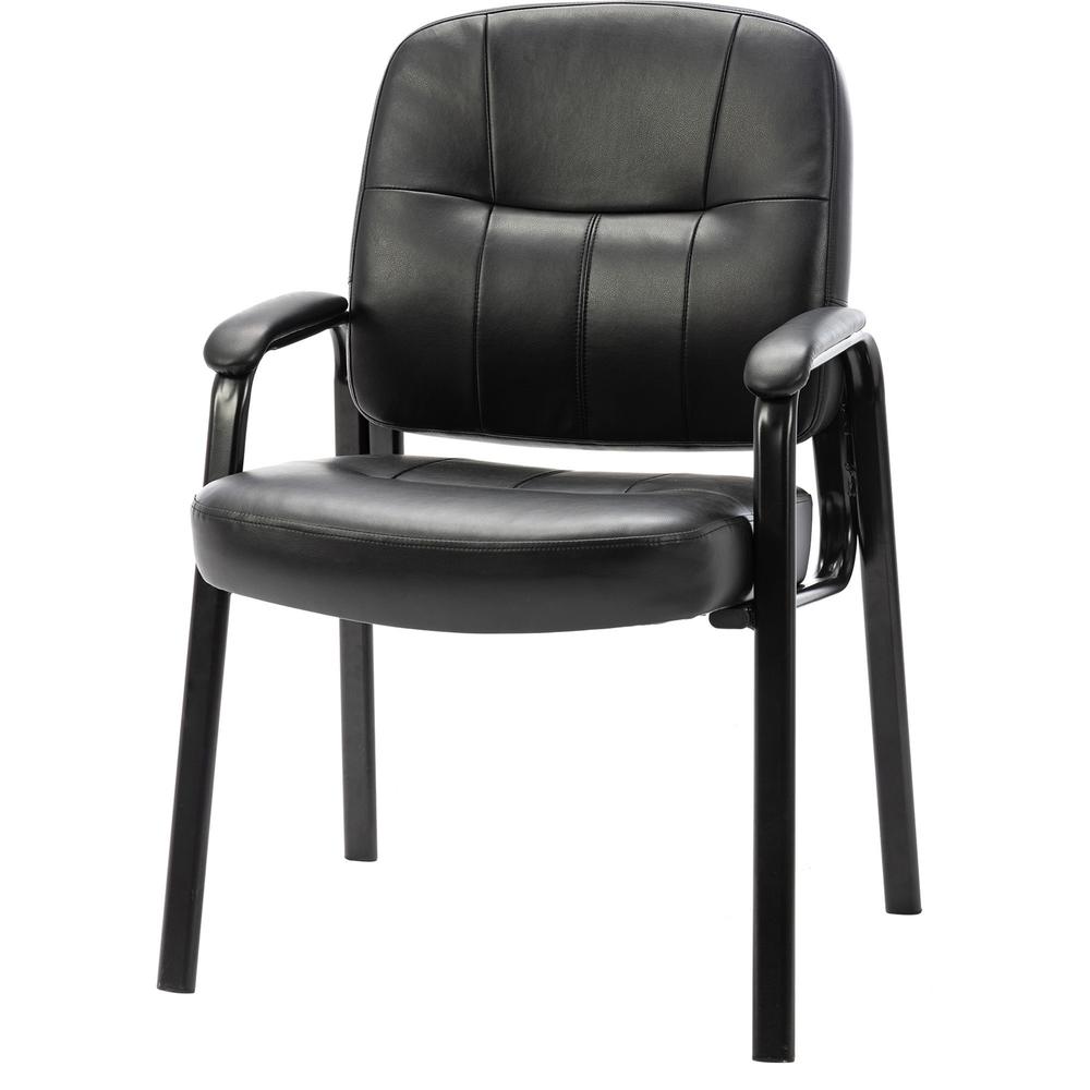 Lorell Chadwick Series Guest Chair - Black Leather Seat - Black Steel Frame - Black - Steel, Leather - 1 Each. Picture 5