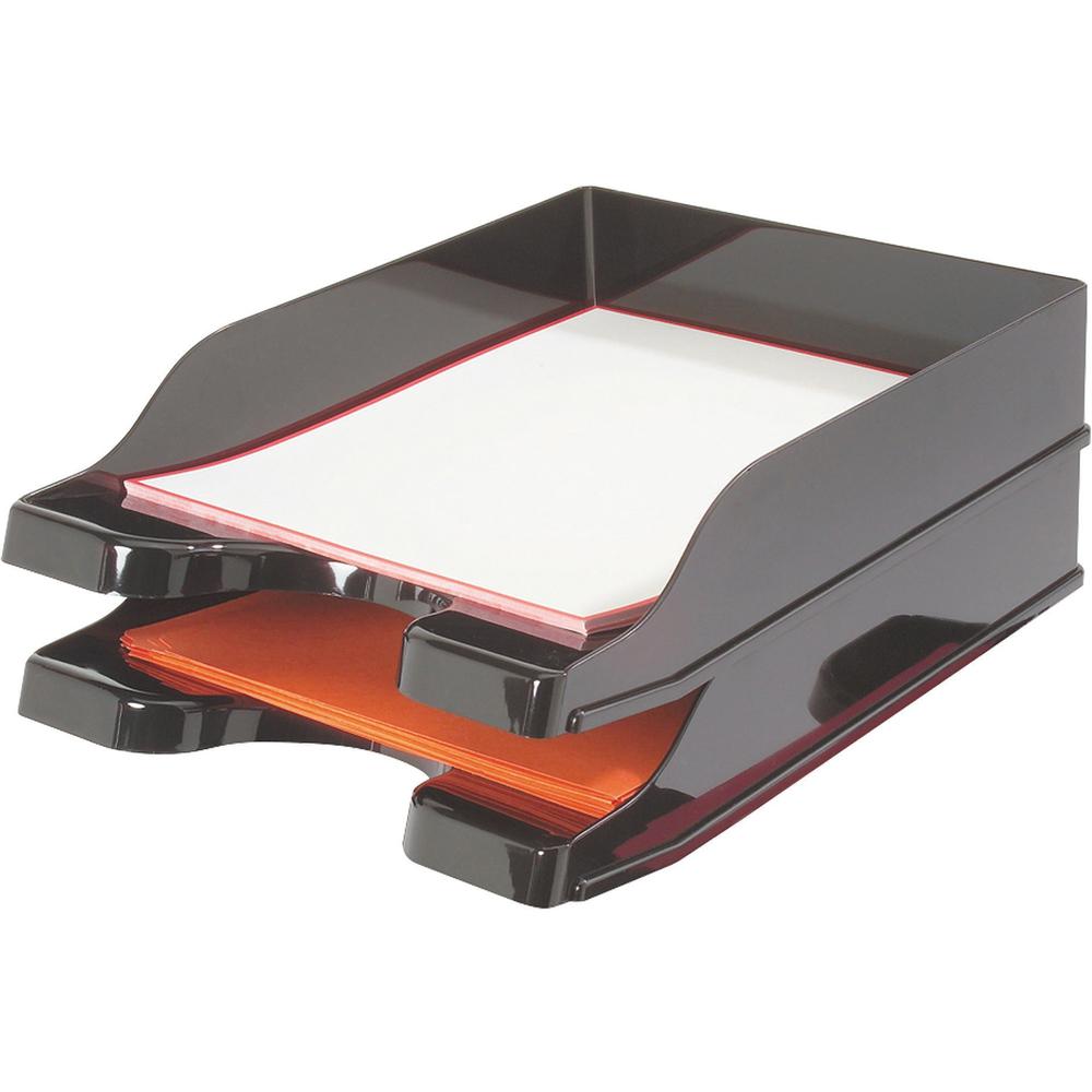 Deflecto DocuTray Multi-Directional Stacking Tray - 2 Tier(s) - 2.5" Height x 10" Width x 13.8" DepthDesktop - Black - Polystyrene - 2 / Set. Picture 7