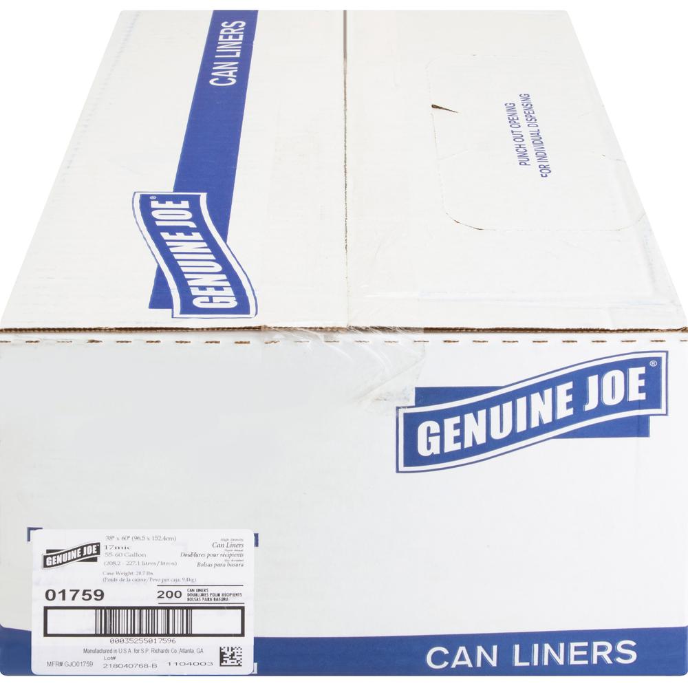 Genuine Joe High-density Can Liners - Extra Large Size - 60 gal - 38" Width x 60" Length x 0.67 mil (17 Micron) Thickness - High Density - Clear - Resin - 200/Carton - Office Waste, Industrial Trash. Picture 5