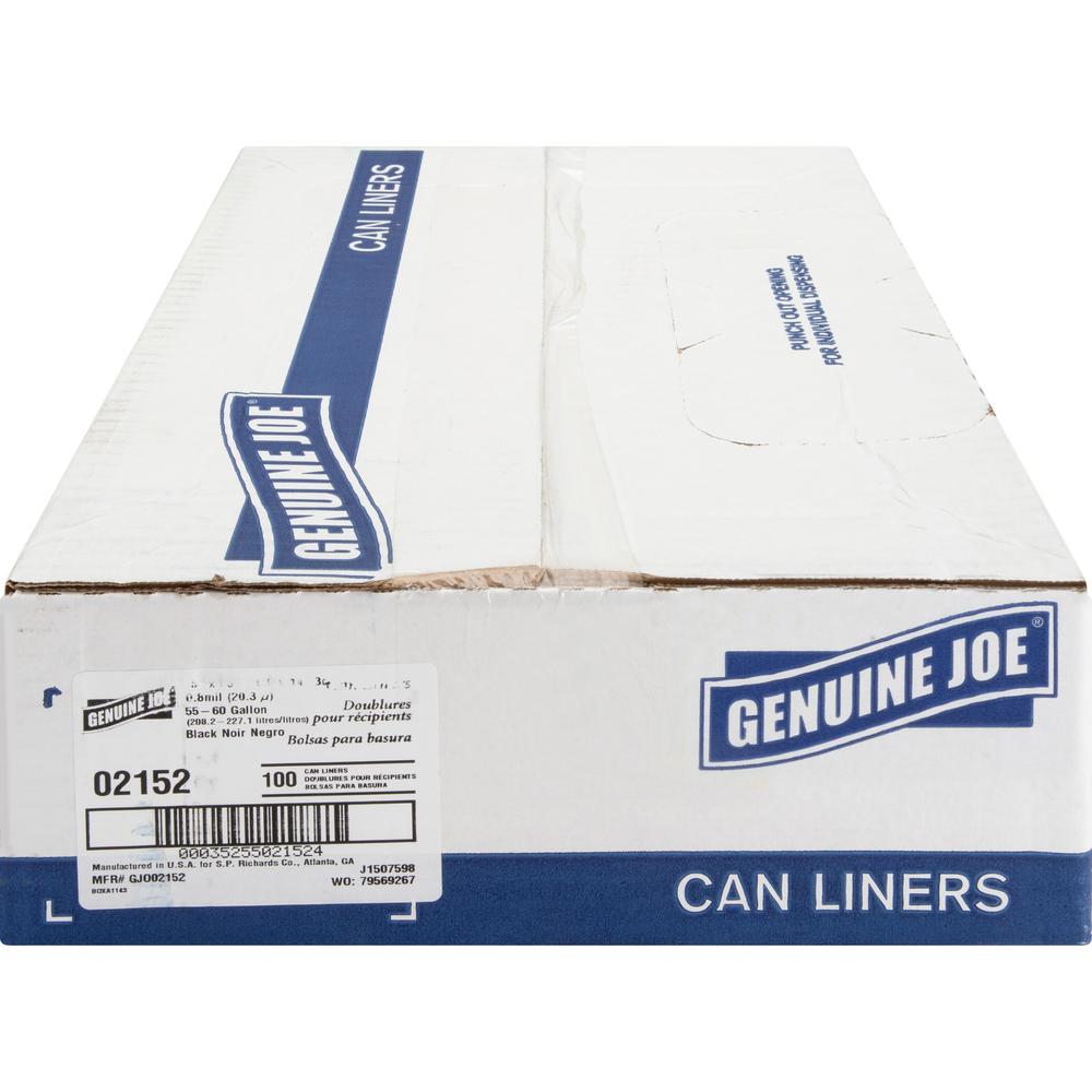 Genuine Joe 2-Ply Can Liners - Extra Large Size - 60 gal - 38" Width x 58" Length x 0.80 mil (20 Micron) Thickness - Low Density - Brown, Black - 100/Carton. Picture 10