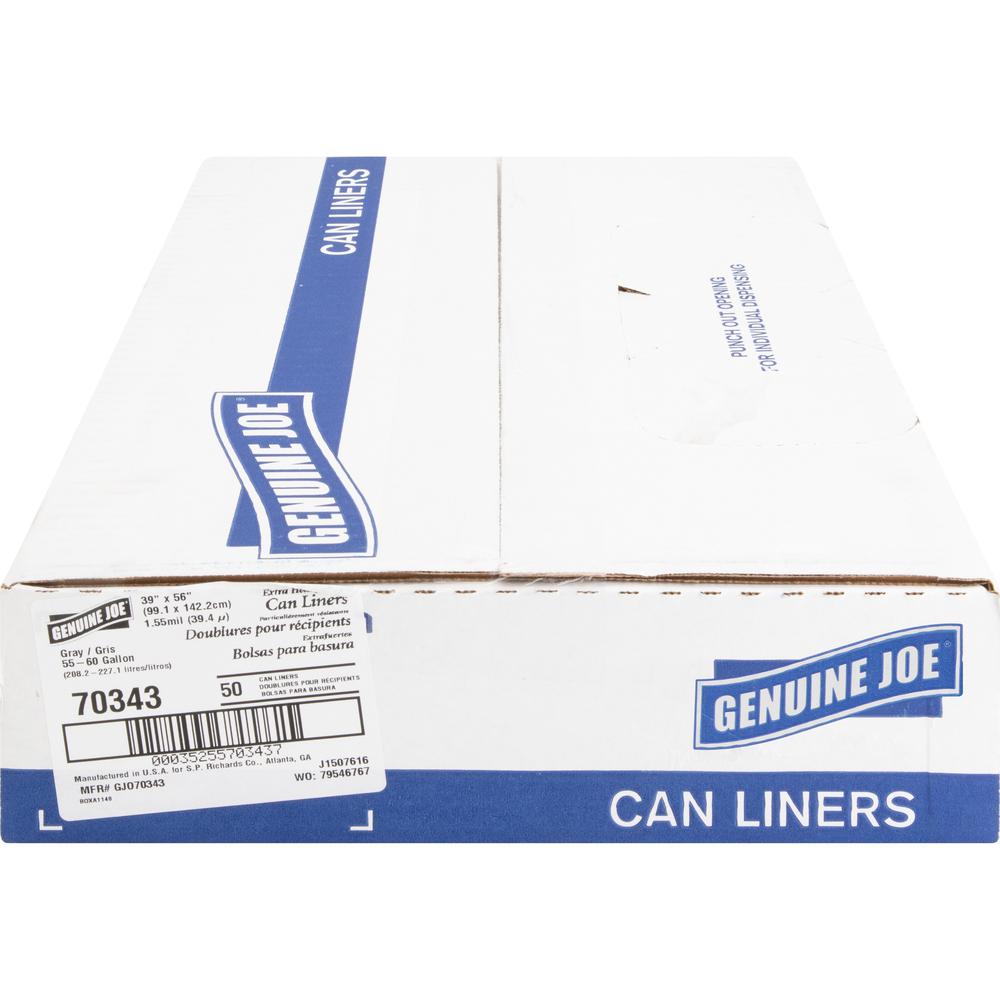 Genuine Joe Maximum Strength Trash Can Liner - Extra Large Size - 60 gal - 39" Width x 56" Length x 1.55 mil (39 Micron) Thickness - Low Density - Silver - Resin - 50/Carton. Picture 8