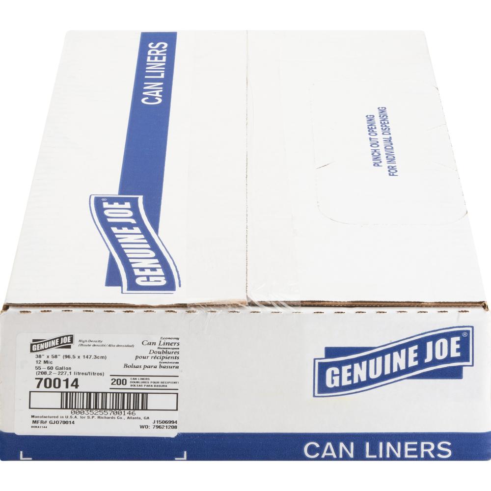 Genuine Joe Economy High-Density Can Liners - Extra Large Size - 60 gal - 38" Width x 58" Length x 0.47 mil (12 Micron) Thickness - High Density - Translucent - Resin - 200/Carton - Office Waste. Picture 9