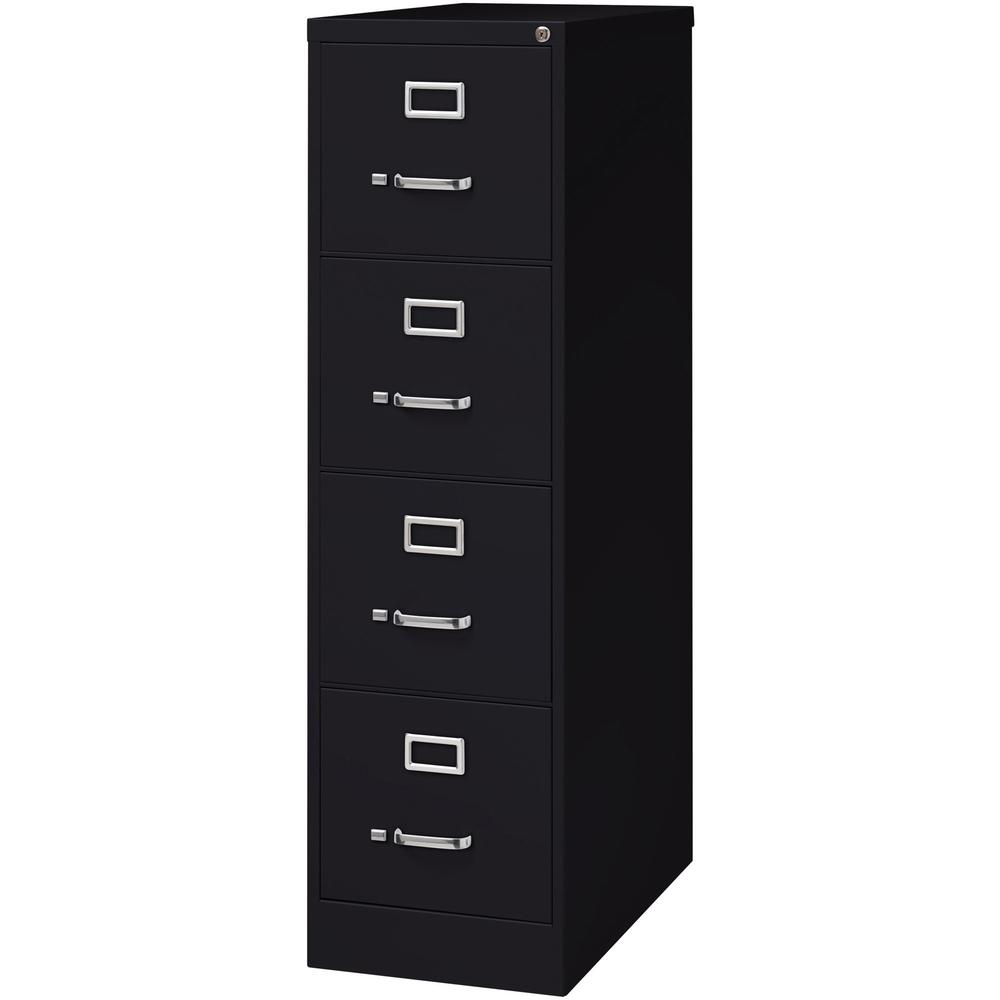 Lorell Fortress Series 26-1/2" Commercial-Grade Vertical File Cabinet - 15" x 26.5" x 52" - 4 x Drawer(s) for File - Letter - Vertical - Security Lock, Ball-bearing Suspension, Heavy Duty - Black - St. Picture 5