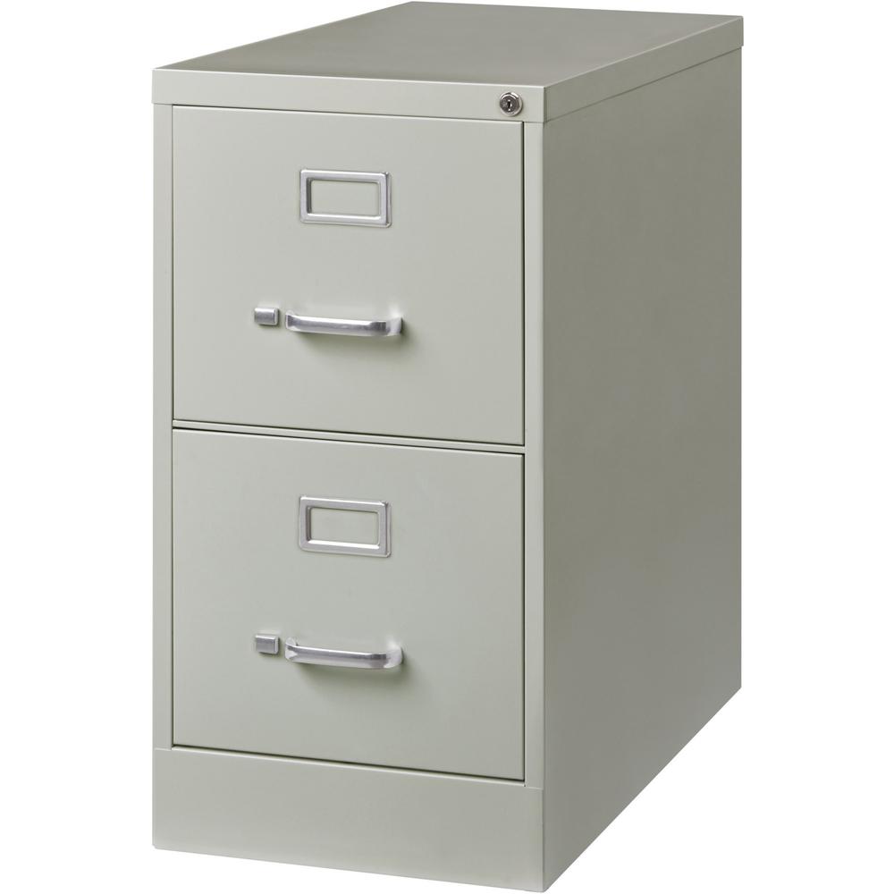 Lorell Vertical Fle - 2-Drawer - 15" x 26.5" x 28.4" - 2 x Drawer(s) for File - Letter - Vertical - Security Lock, Ball-bearing Suspension, Heavy Duty - Light Gray - Steel - Recycled. Picture 5