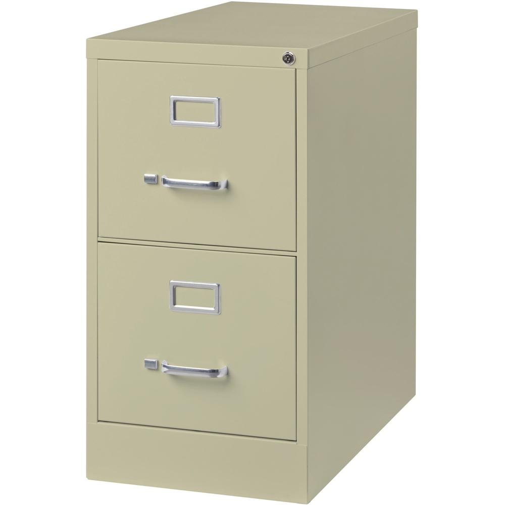 Lorell Fortress Series 26-1/2" Commercial-Grade Vertical File Cabinet - 15" x 26.5" x 28.4" - 2 x Drawer(s) for File - Letter - Vertical - Security Lock, Ball-bearing Suspension, Heavy Duty - Putty - . Picture 4