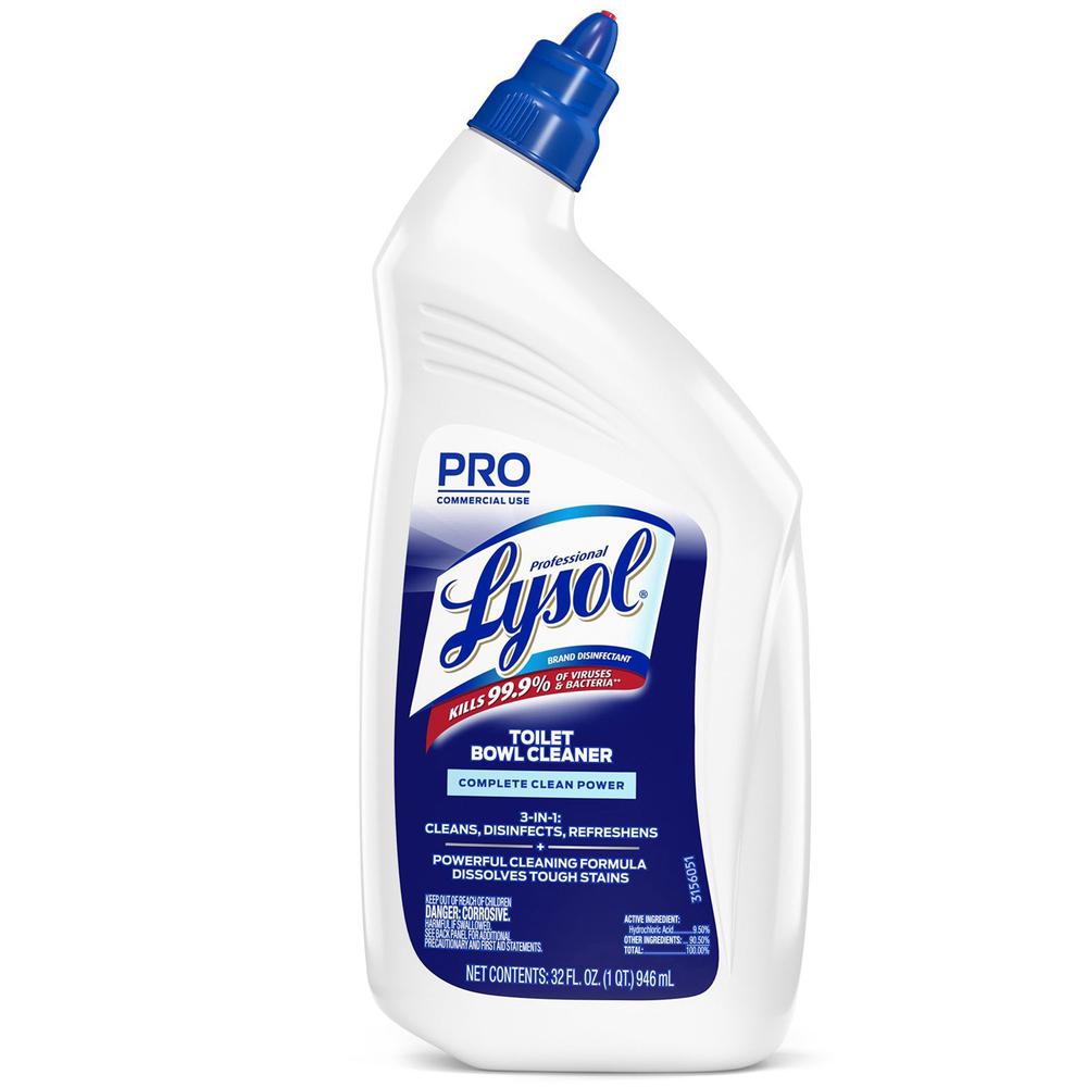 Professional Lysol Power Toilet Bowl Cleaner - For Nonporous Surface, Hard Surface, Restroom, Toilet Bowl - 32 fl oz (1 quart) - Wintergreen Scent - 12 / Carton - Disinfectant - Clear. Picture 2
