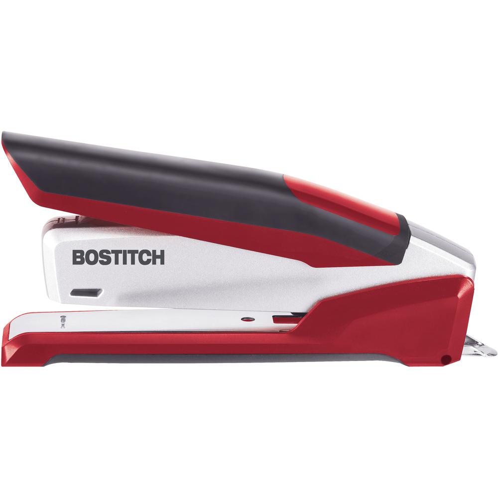 Bostitch InPower 28 Spring-Powered Premium Desktop Stapler - 28 Sheets Capacity - 210 Staple Capacity - Full Strip - 1/4" Staple Size - Silver, Red. Picture 3
