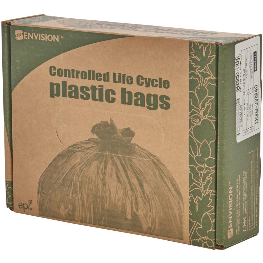 Stout Controlled Life-Cycle Plastic Trash Bags - 30 gal Capacity - 30" Width x 36" Length - 0.80 mil (20 Micron) Thickness - Brown - 60/Carton - Office Waste. Picture 5