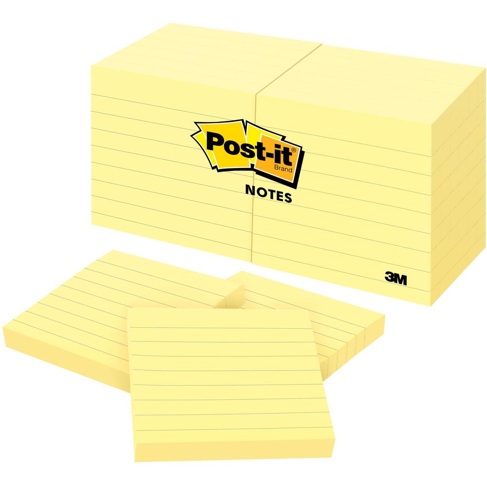 Post-it&reg; Notes Original Lined Notepads - 1200 - 3" x 3" - Square - 100 Sheets per Pad - Ruled - Yellow - Paper - Removable - 12 / Pack. Picture 3
