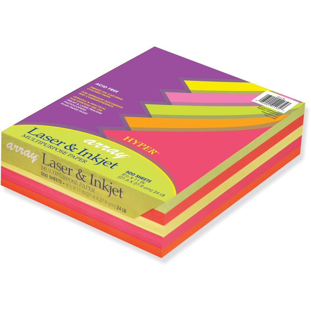 Pacon Laser, Inkjet Bond Paper - Assorted - Recycled - 10% Recycled Content - Letter - 8.50" x 11" - 24 lb Basis Weight - 500 Sheets/Pack - Bond Paper - 5 Assorted Hyper Colors. Picture 4
