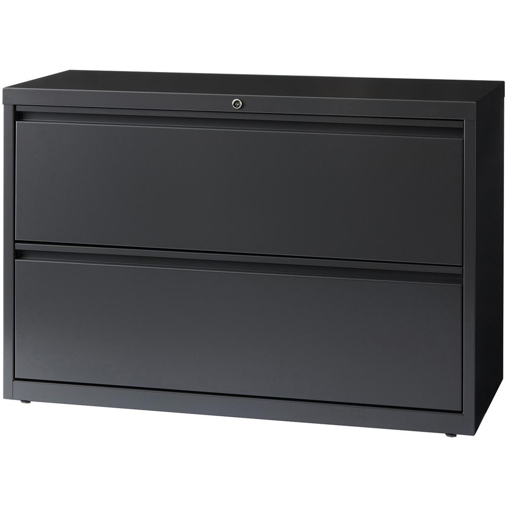 Lorell Lateral File - 2-Drawer - 42" x 18.6" x 28.1" - 2 x Drawer(s) - Legal, Letter, A4 - Lateral - Rust Proof, Leveling Glide, Interlocking, Ball-bearing Suspension - Charcoal - Baked Enamel - Steel. Picture 2