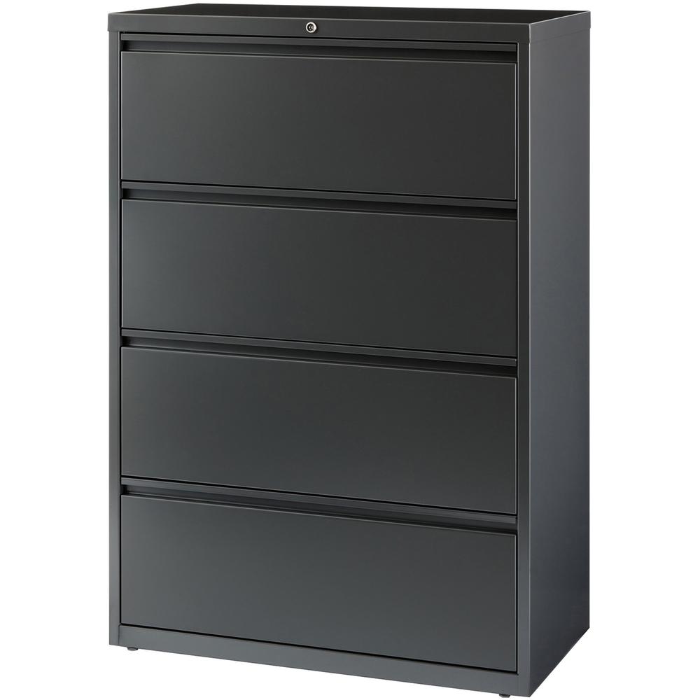 Lorell Fortress Series Lateral File - 36" x 18.6" x 52.5" - 4 x Drawer(s) - Legal, Letter, A4 - Lateral - Rust Proof, Leveling Glide, Interlocking - Charcoal - Baked Enamel - Steel - Recycled. Picture 3