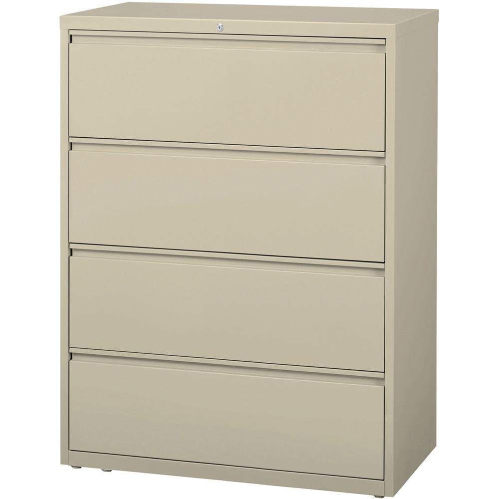 Lorell Lateral File - 4-Drawer - 42" x 18.6" x 52.5" - 4 x Drawer(s) for File - Legal, Letter, A4 - Lateral - Rust Proof, Leveling Glide, Interlocking, Ball-bearing Suspension, Label Holder - Putty - . Picture 2