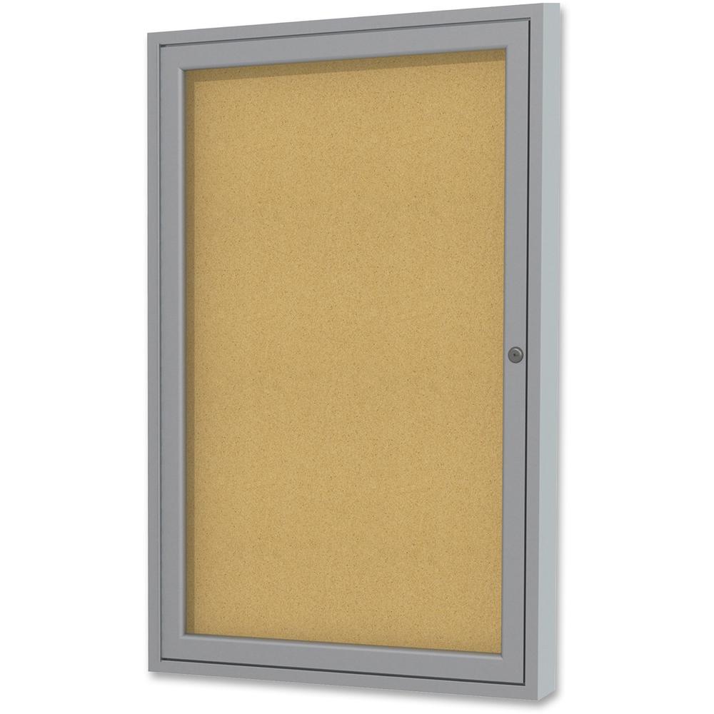 Ghent 1-Door Enclosed Indoor Bulletin Board - 36" Height x 24" Width - Cork Surface - Shatter Resistant - 1 Each. Picture 2