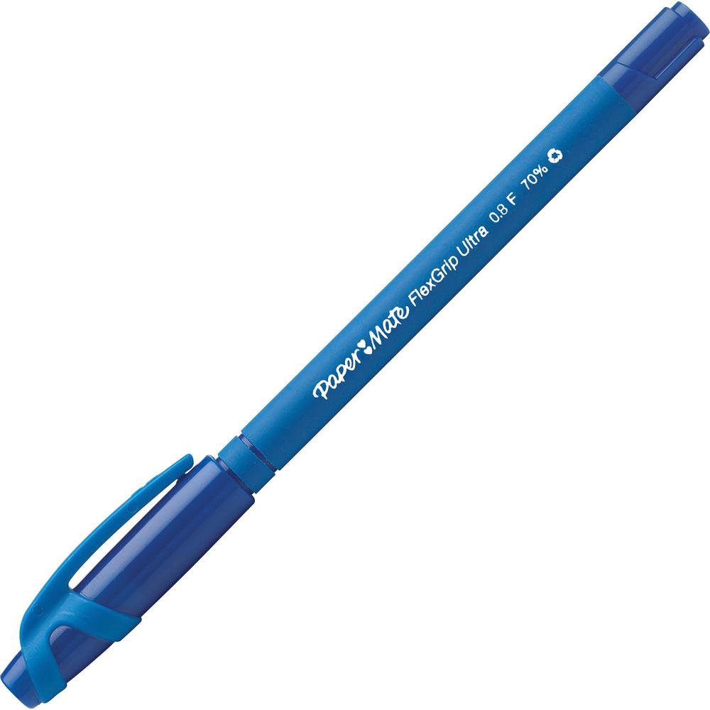 Paper Mate Flexgrip Ultra Recycled Pens - Fine Pen Point - Blue - Blue Rubber Barrel - 1 / Box. Picture 2