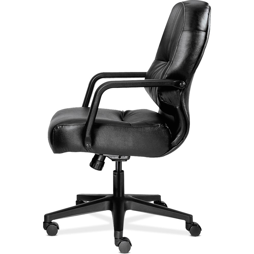 HON Pillow-Soft Chair - Black Leather Seat - Black Leather Back - Black Frame - Mid Back - 5-star Base - Black. Picture 2
