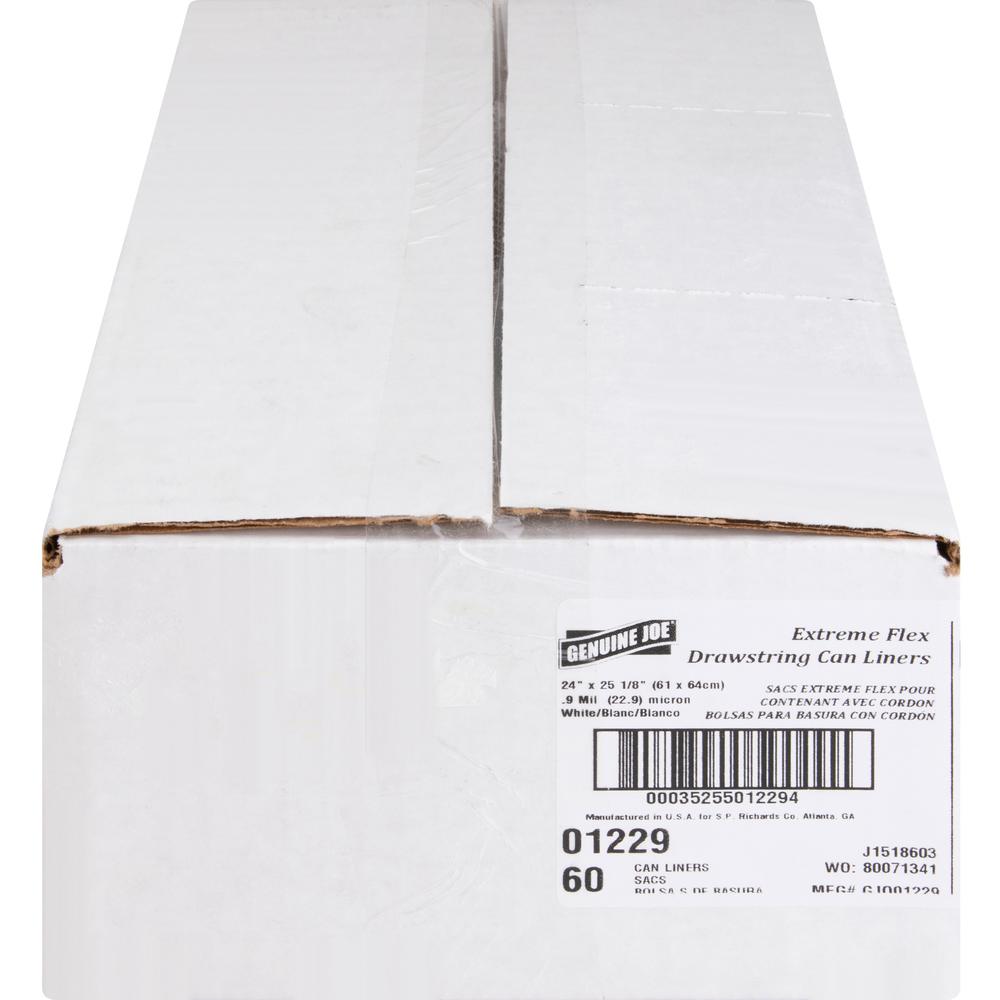 Genuine Joe White Flex Drawstring Trash Liners - Small Size - 13 gal - 24" Width x 25.13" Length x 0.90 mil (23 Micron) Thickness - Low Density - White - Resin - 60/Carton. Picture 8