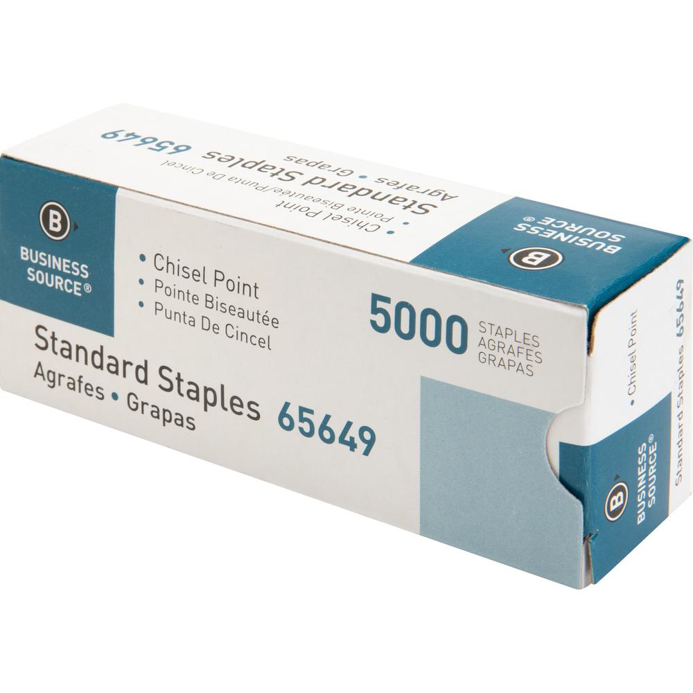 Business Source Chisel Point Standard Staples - 210 Per Strip - 1/4" Leg - 1/2" Crown - Holds 30 Sheet(s) - Chisel Point - Silver5000 / Box. Picture 12