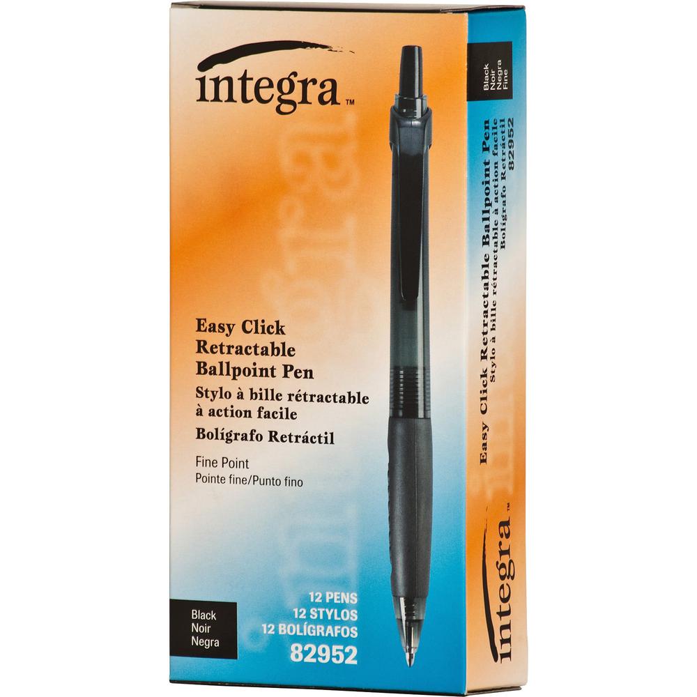 Integra 82952 Retractable Ballpoint Pens - Fine Pen Point - Retractable - Black - Black, Transparent Barrel - 1 Dozen. Picture 9