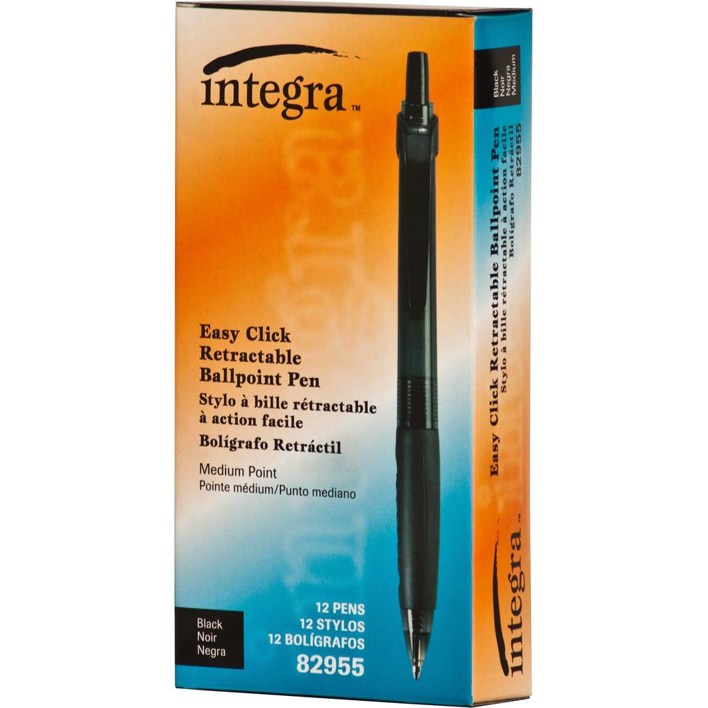 Integra Easy Click Retractable Ballpoint Pen - Medium Pen Point - Retractable - Black - Black Barrel - 1 Dozen. Picture 7