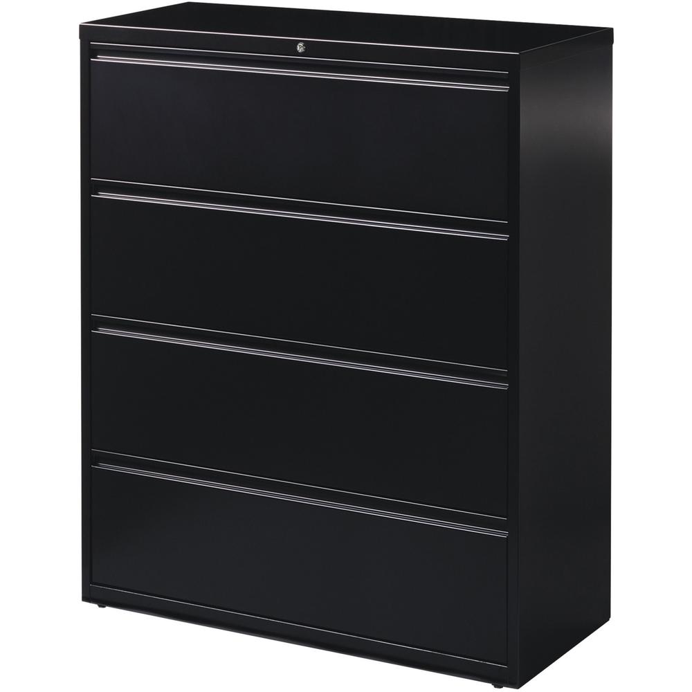 Lorell Fortress Series Lateral File - 42" x 18.6" x 52.5" - 4 x Drawer(s) for File - Letter, Legal, A4 - Lateral - Interlocking, Leveling Glide, Label Holder, Ball-bearing Suspension - Black - Recycle. Picture 2