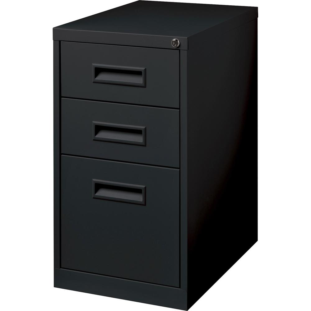 Lorell 22" Box/Box/File Mobile File Cabinet with Recessed Pull - 15" x 22" x 27.8" - 3 x Drawer(s) for Box, File - Letter - Security Lock, Ball-bearing Suspension - Black - Powder Coated - Steel - Rec. Picture 3