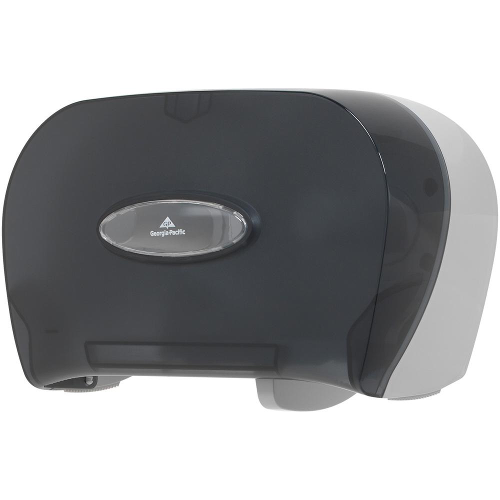 Georgia-Pacific 2-Roll Side-By-Side Standard Roll Toilet Paper Dispenser - Pull Out Dispenser - 2 x Roll - 8.6" Height x 13.6" Width x 5.7" Depth - Smoke Gray - 1 Each. Picture 2
