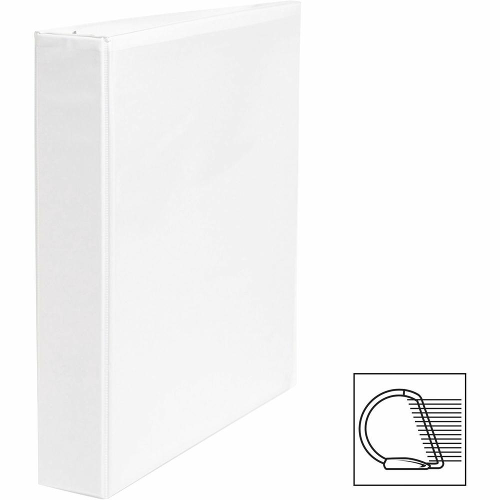 Business Source Basic D-Ring View Binder - 1 1/2" Binder Capacity - Letter - 8 1/2" x 11" Sheet Size - 375 Sheet Capacity - 3 x D-Ring Fastener(s) - Polypropylene, Chipboard - White - 1.12 lb - Clear . Picture 3