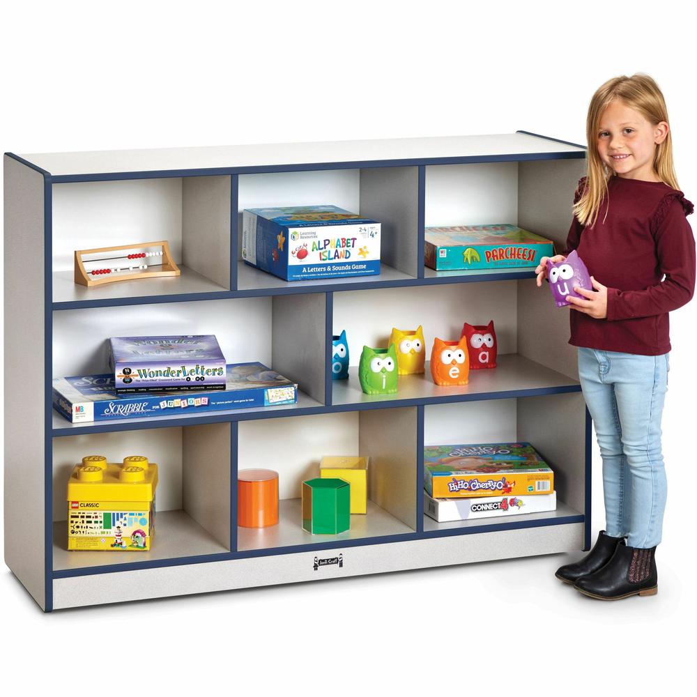 Jonti-Craft Rainbow Accents Super-size Mobile Storage - 35.5" Height x 48" Width x 15" Depth - Durable, Laminated - Navy - Hard Rubber - 1 Each. Picture 3