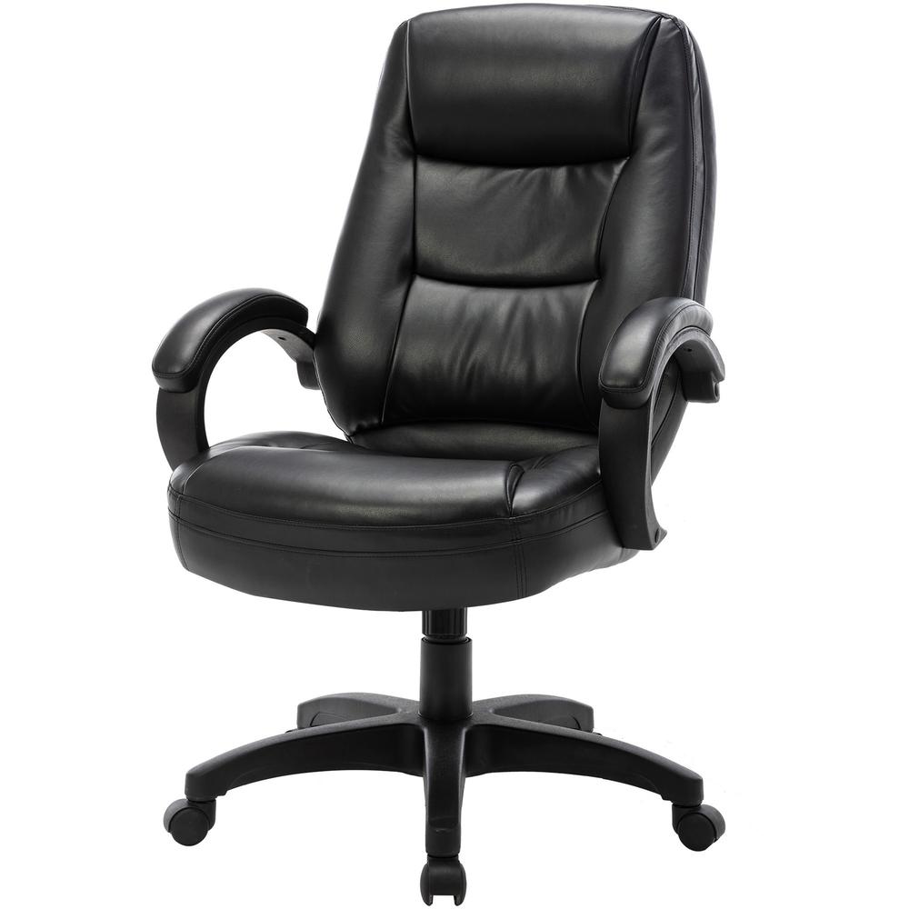 Lorell Westlake High Back Executive Chair - Black Leather Seat - Black Polyurethane Frame - High Back - Black - 1 Each. Picture 6