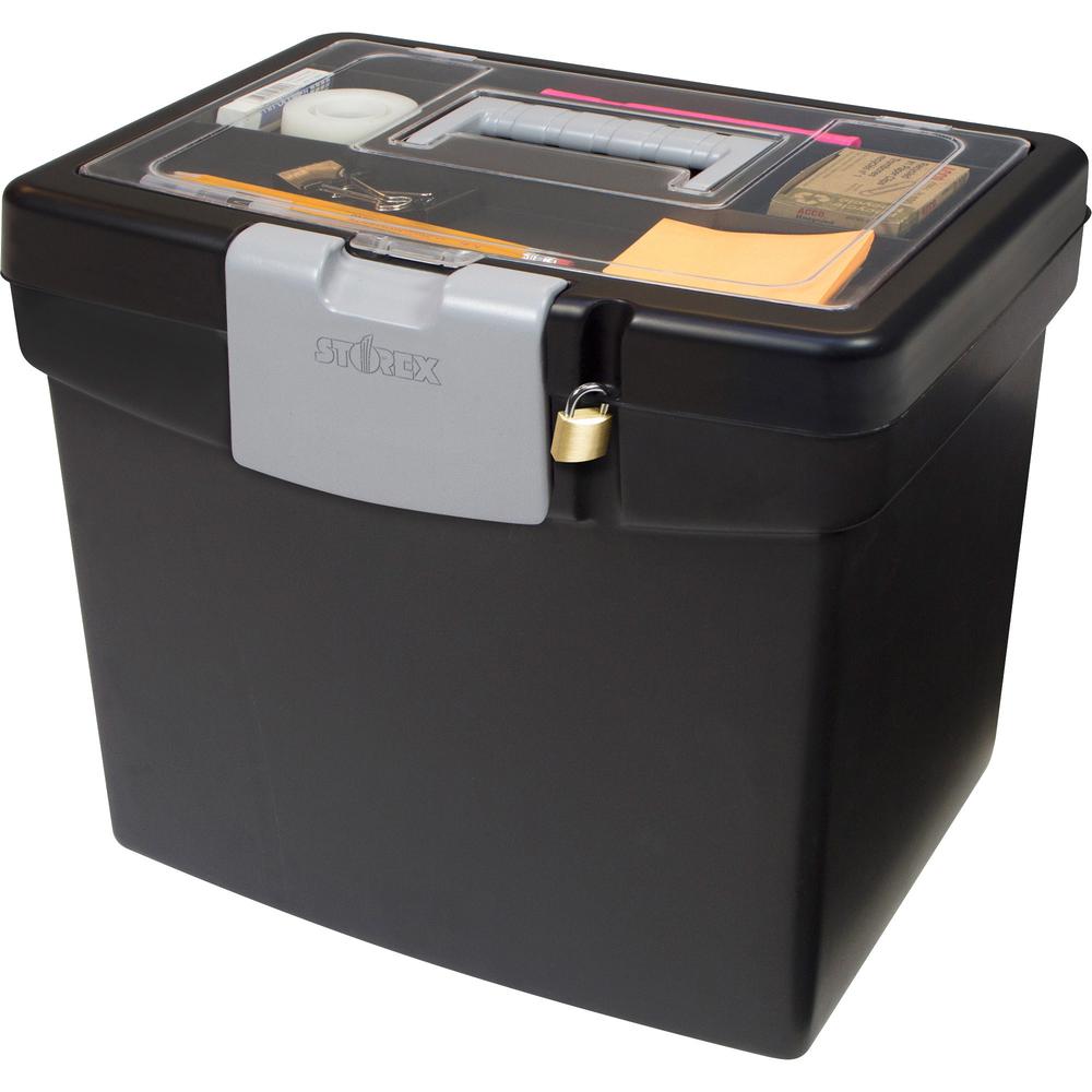 Storex Portable Storage Box - External Dimensions: 14.9" Length x 11" Width x 12.1"Height - Media Size Supported: Letter - Snap-tight Closure - Plastic - Black - For File - Recycled - 1 / Carton. Picture 3