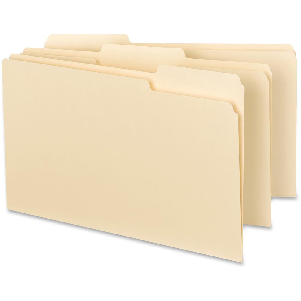 Business Source 1/3 Tab Cut Legal Recycled Top Tab File Folder - 8 1/2" x 14" - Top Tab Location - Assorted Position Tab Position - Manila - 10% Recycled - 100 / Box. Picture 4