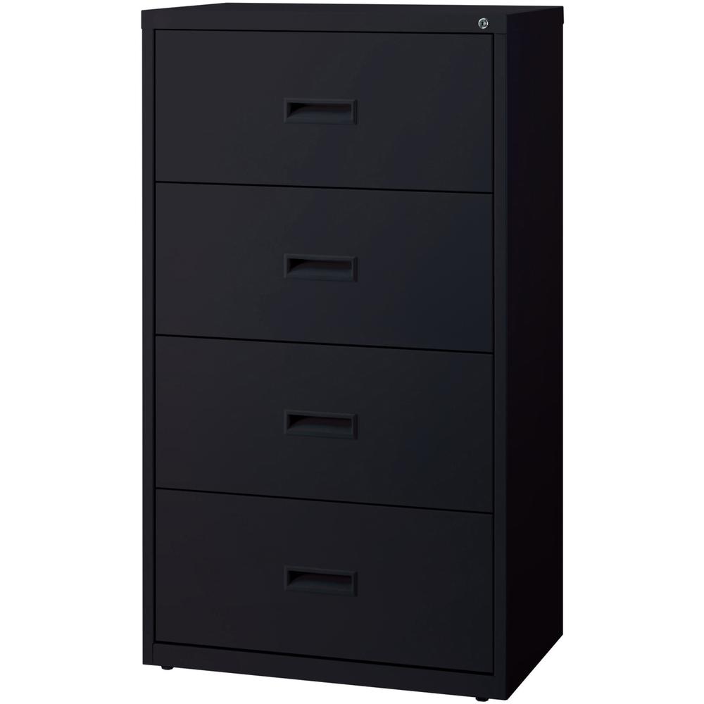 Lorell Value Lateral File - 2-Drawer - 30" x 18.6" x 52.5" - 4 x Drawer(s) for File - A4, Legal, Letter - Adjustable Glide, Ball-bearing Suspension, Label Holder - Black - Steel - Recycled. Picture 3