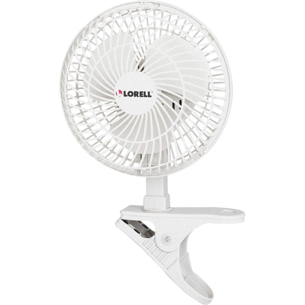 Lorell Clip-On Personal Fan - 152.4 mm Diameter - 2 Speed - Adjustable Tilt Head - 9.5" Height x 7.9" Width x 6" Depth - White. Picture 6