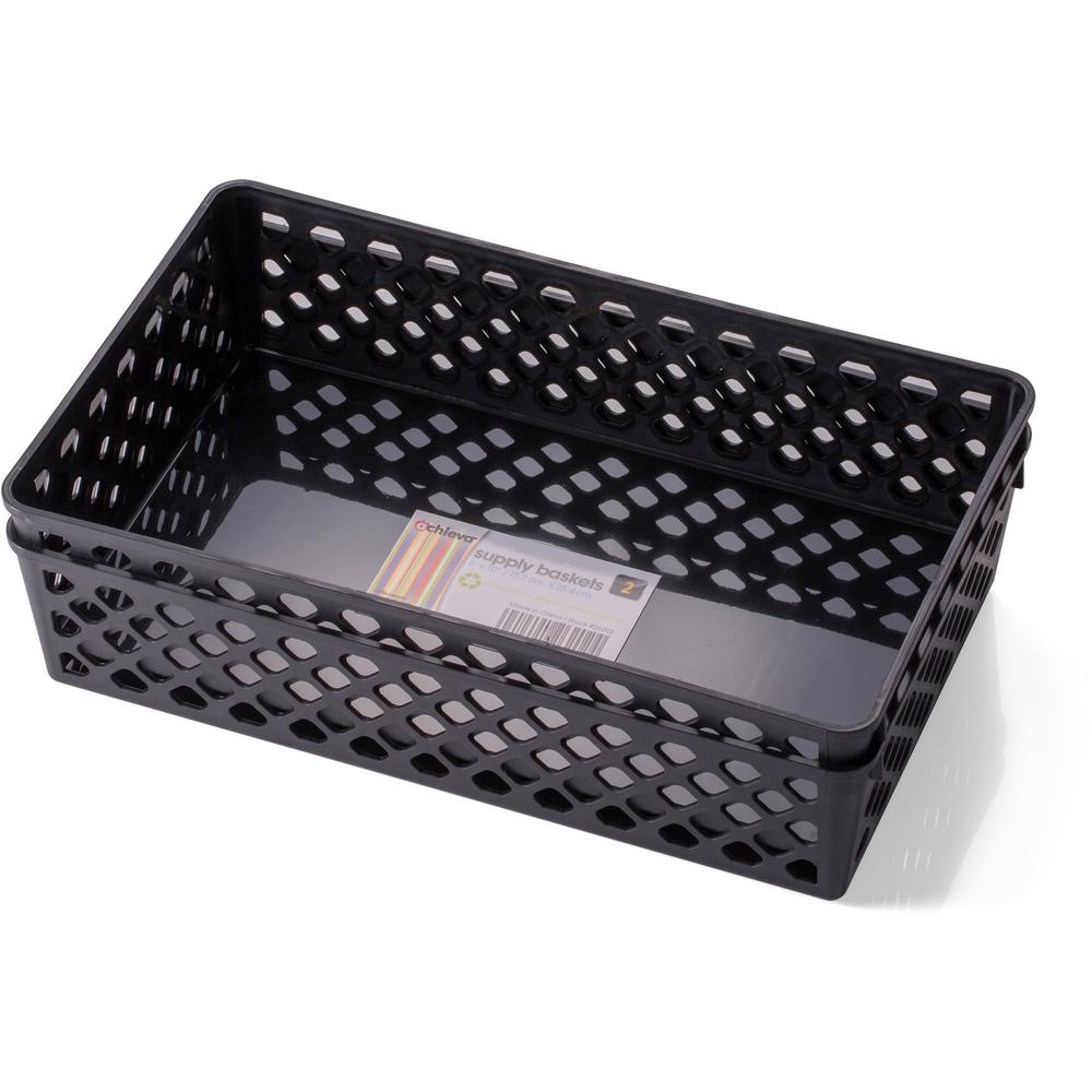 Officemate Achieva Recycled Supply Baskets - 2.4" Height x 10.1" Width x 6.1" Depth - Black - Plastic, 2PK. Picture 6