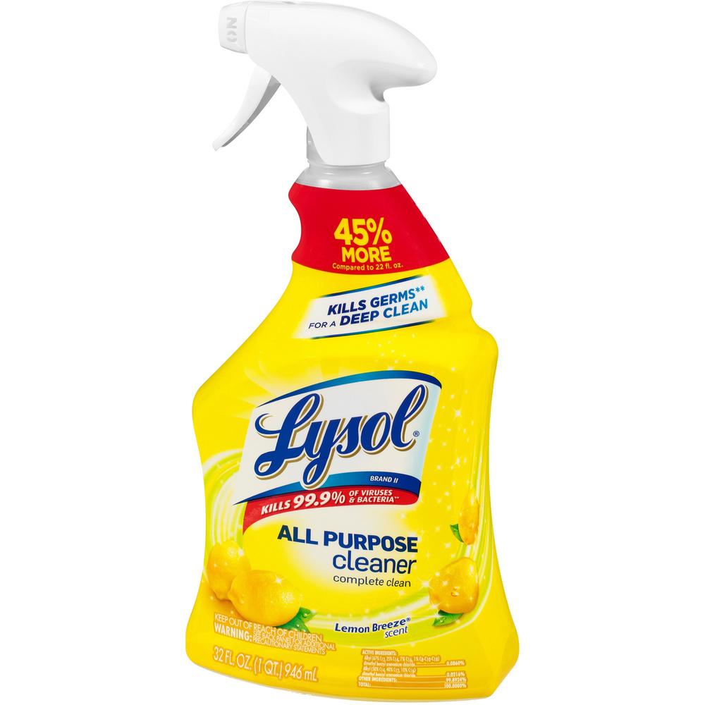 Lysol Lemon All Purpose Cleaner - Ready-To-Use - 32 fl oz (1 quart) - Lemon Breeze Scent - 1 Each - Deodorize, Disinfectant - Yellow. Picture 8
