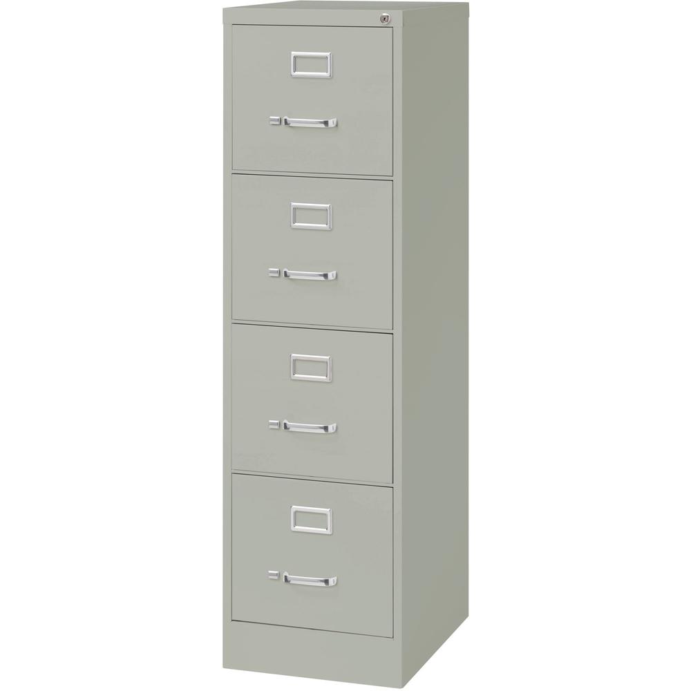 Lorell Fortress Series 22" Commercial-Grade Vertical File Cabinet - 15" x 22" x 52" - 4 x Drawer(s) for File - Letter - Lockable, Ball-bearing Suspension - Light Gray - Steel - Recycled. Picture 4