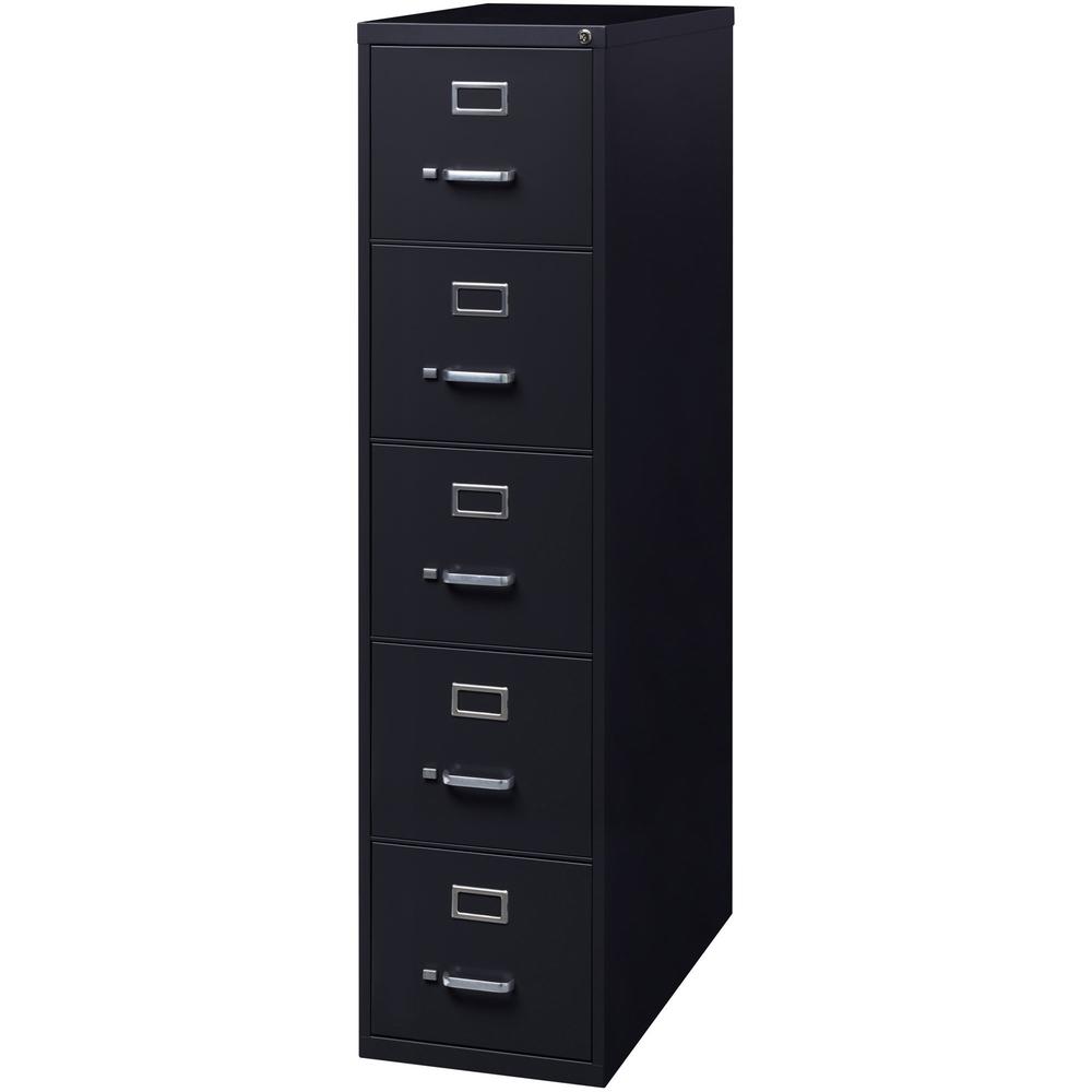Lorell Fortress Series 26-1/2" Commercial-Grade Vertical File Cabinet - 15" x 26.5" x 61.6" - 5 x Drawer(s) for File - Letter - Vertical - Heavy Duty, Security Lock, Ball-bearing Suspension - Black - . Picture 4