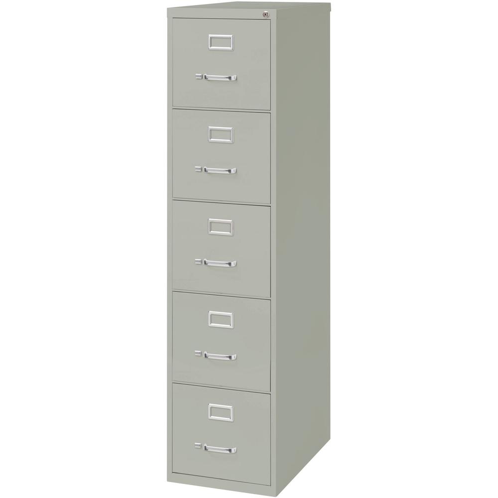 Lorell Fortress Series 26-1/2" Commercial-Grade Vertical File Cabinet - 15" x 26.5" x 61.6" - 5 x Drawer(s) for File - Letter - Vertical - Security Lock, Ball-bearing Suspension, Heavy Duty - Light Gr. Picture 4