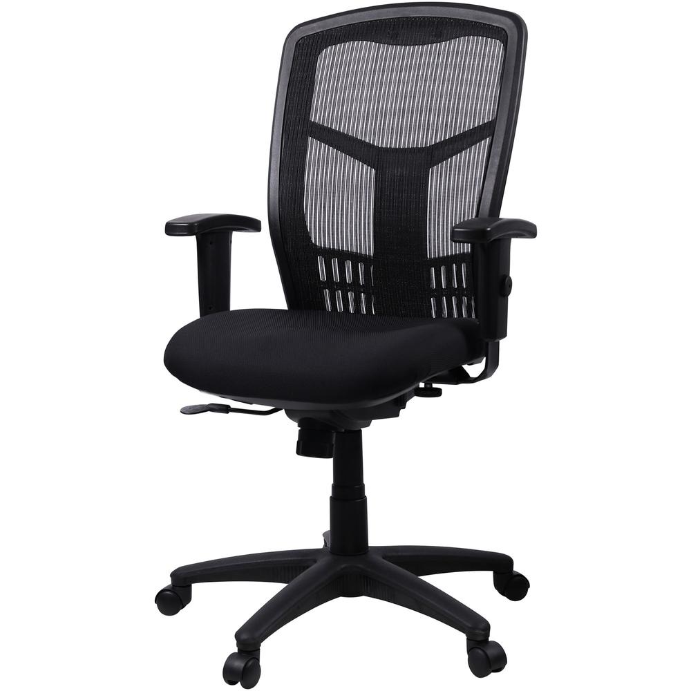Lorell Executive Mesh High-back Swivel Chair - Black Fabric Seat - Steel Frame - Black - 1 Each. Picture 5
