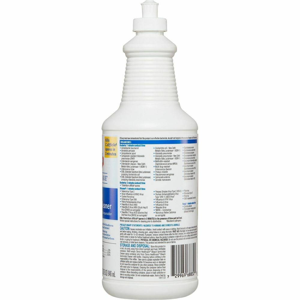 Clorox Healthcare Pull-Top Bleach Germicidal Cleaner - Ready-To-Use Liquid - 32 fl oz (1 quart) - 1 Each - White. Picture 2