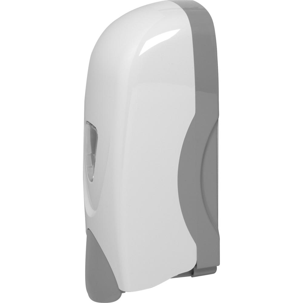 Genuine Joe 1000ml Liquid Soap Dispenser - Manual - 1.06 quart Capacity - Refillable, Site Window, Durable - Gray, White - 1Each. Picture 3