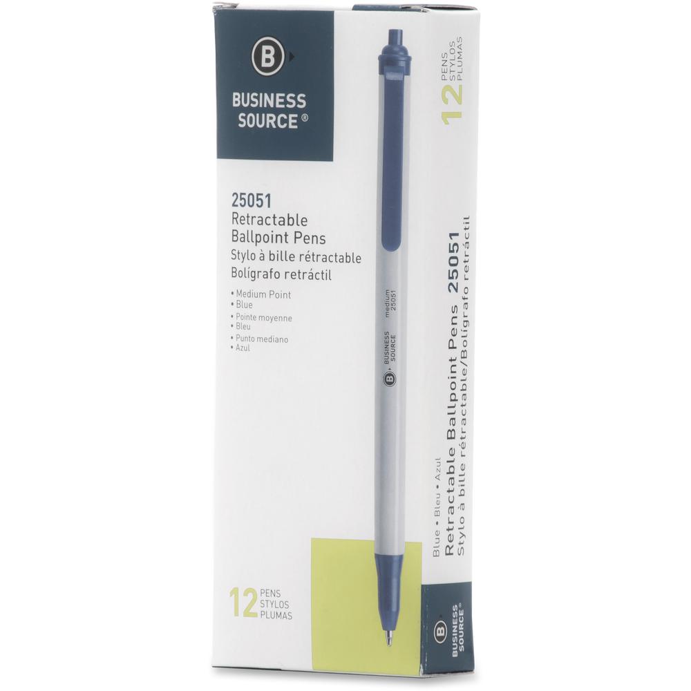 Business Source Retractable Ballpoint Pens - Medium Pen Point - Retractable - Blue - Gray Barrel - 1 Dozen. Picture 8