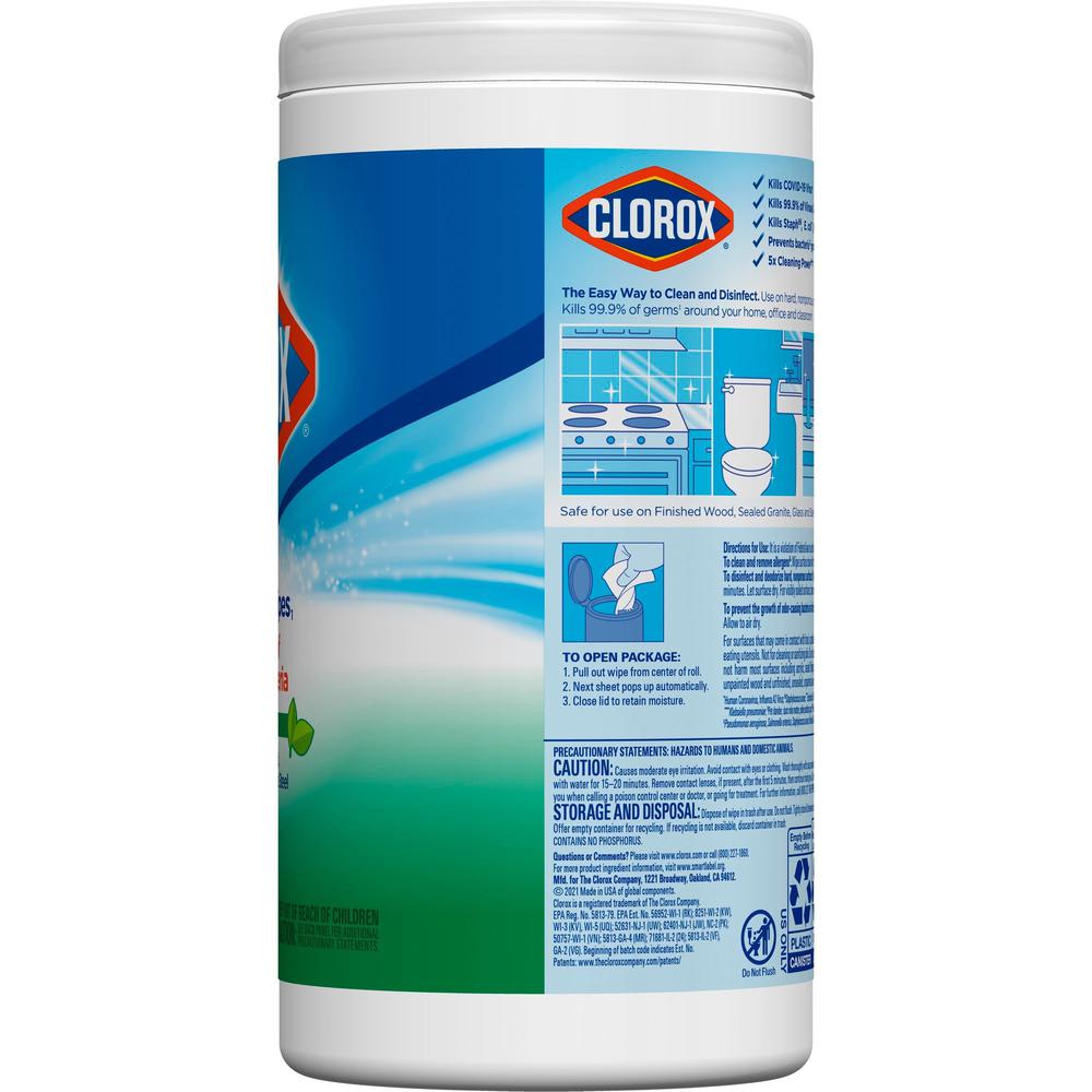 Clorox Disinfecting Wipes, Bleach-Free Cleaning Wipes - Wipe - Fresh Scent - 75 / Canister - 6 / Carton - White. Picture 4