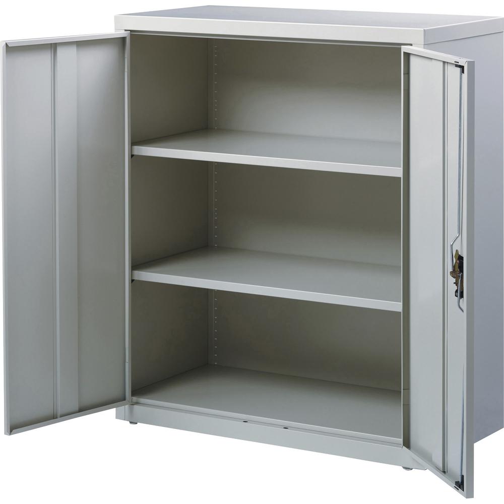 Lorell Fortress Series Storage Cabinet - 18" x 36" x 42" - 3 x Shelf(ves) - Recessed Locking Handle, Hinged Door, Durable, Sturdy, Adjustable Shelf - Light Gray - Powder Coated - Steel - Recycled. Picture 7