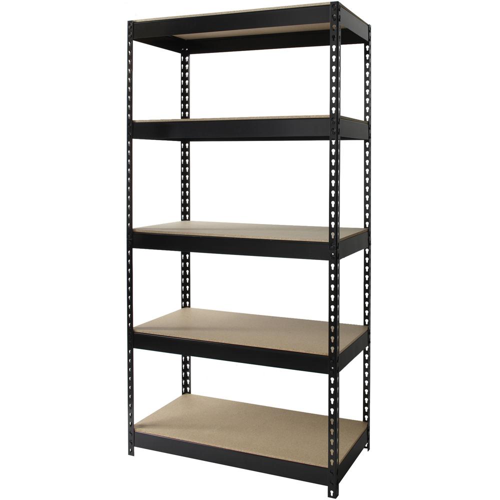 Lorell Fortress Riveted Shelving - 5 Compartment(s) - 5 Shelf(ves) - 72" Height x 36" Width x 18" Depth - Heavy Duty, Rust Resistant - 28% Recycled - Powder Coated - Black - Steel - 1 Each. Picture 2
